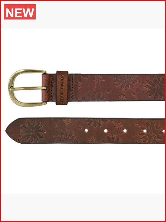 Genuine Leather Belt with Metal Buckle, Tooled Floral Pattern, Casual Wear main image 7